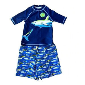 Panama Jack kids swimsuit set  blue with sharks prints size 4(XS) toddlers New